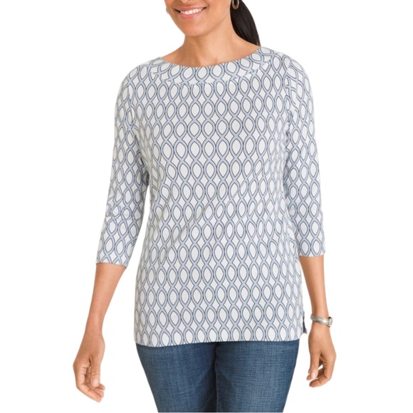 Chico’s Convertible Supima Cotton Geometric Twist-Neck Tee Sz 4/Small - Picture 2 of 11